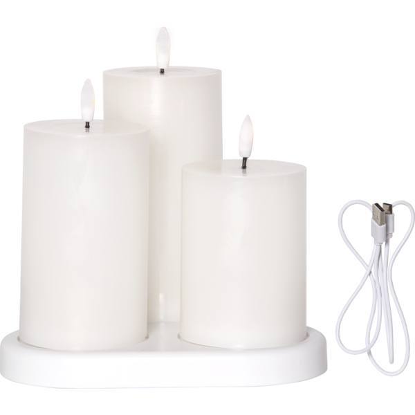 LED Stumpenkerzen 3er Set Flamme Charge