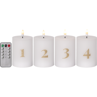 LED Stumpenkerzen 4er Set Flamme Advent